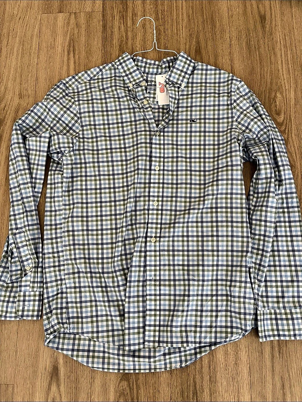 vineyard vines Classic Fit Whale Shirt Plaid Button Down in Blue & Green Size